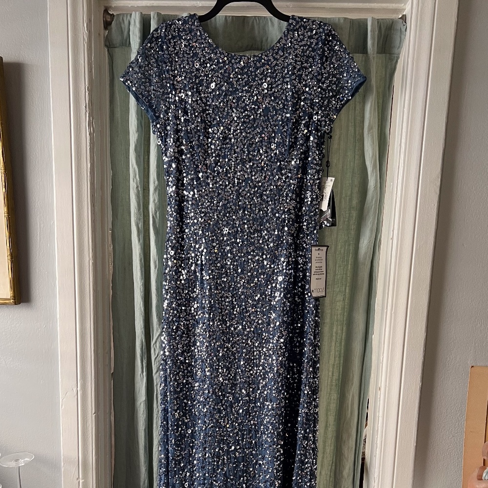 ADRIANNA PAPELL, Size 12, Hand Beaded Sequin Gown, Dark Blue - NEVER WORN